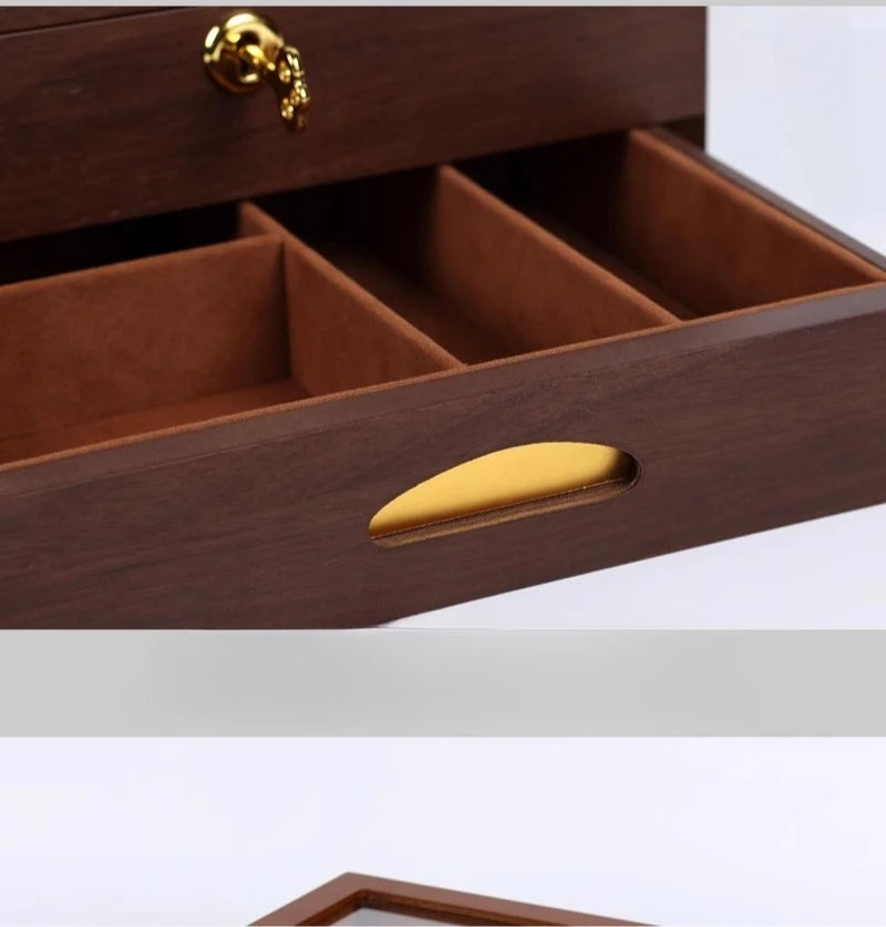 Wooden Watch Boxes Drawer Jewelry Watches Display Box Transparent Window Watches Storage Case with Lock Jewellery Organizer