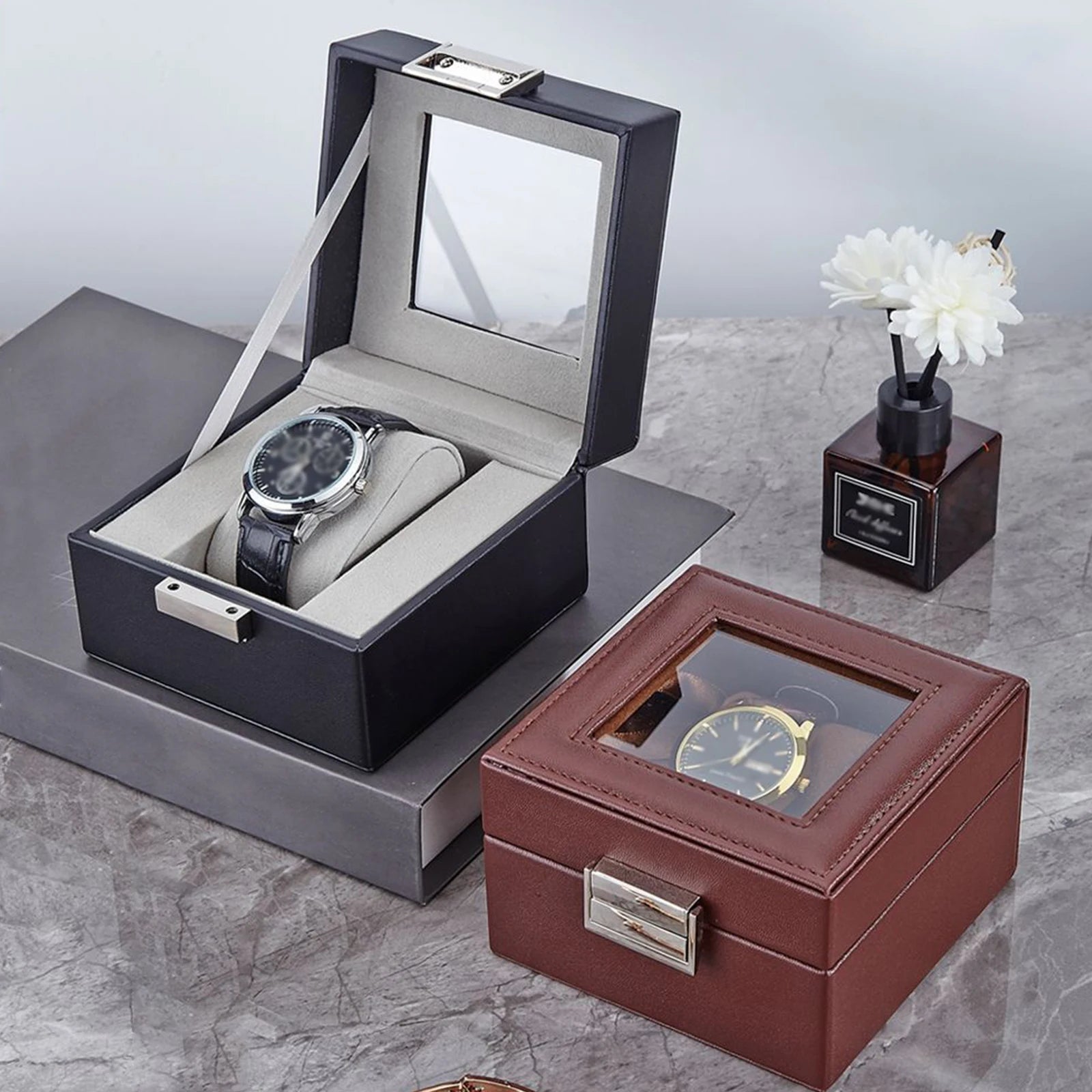 Watch Box ,  Watch Storage Watch Holder Organizer, Watch Display Case with Glass Lid