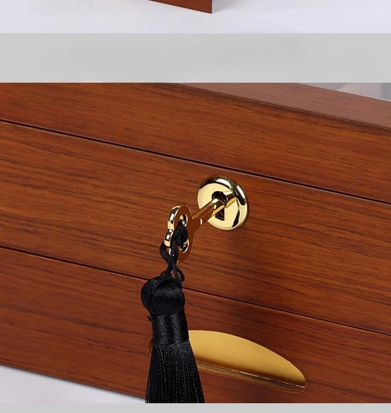 Wooden Watch Boxes Drawer Jewelry Watches Display Box Transparent Window Watches Storage Case with Lock Jewellery Organizer