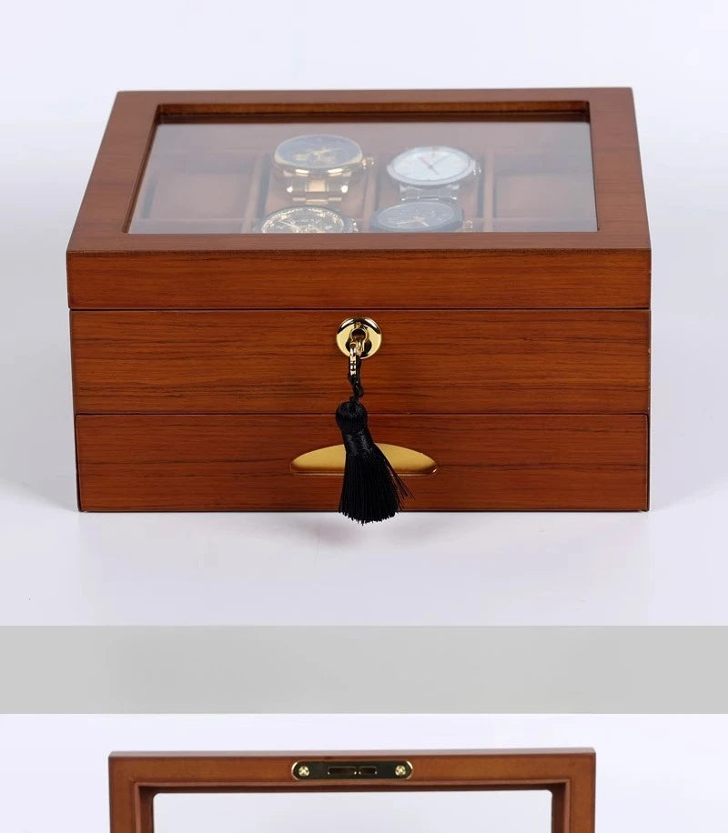 Wooden Watch Boxes Drawer Jewelry Watches Display Box Transparent Window Watches Storage Case with Lock Jewellery Organizer
