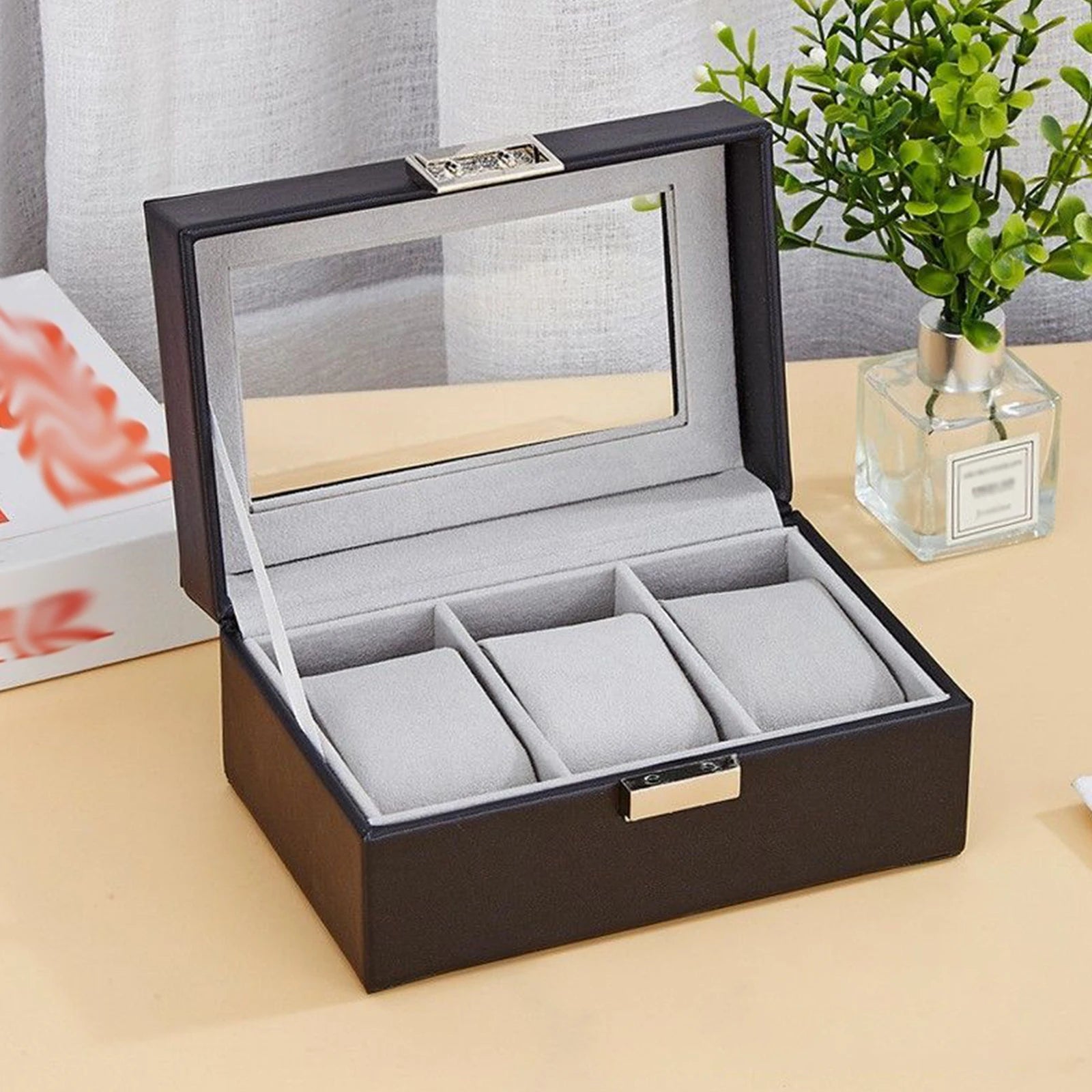 Watch Box ,  Watch Storage Watch Holder Organizer, Watch Display Case with Glass Lid